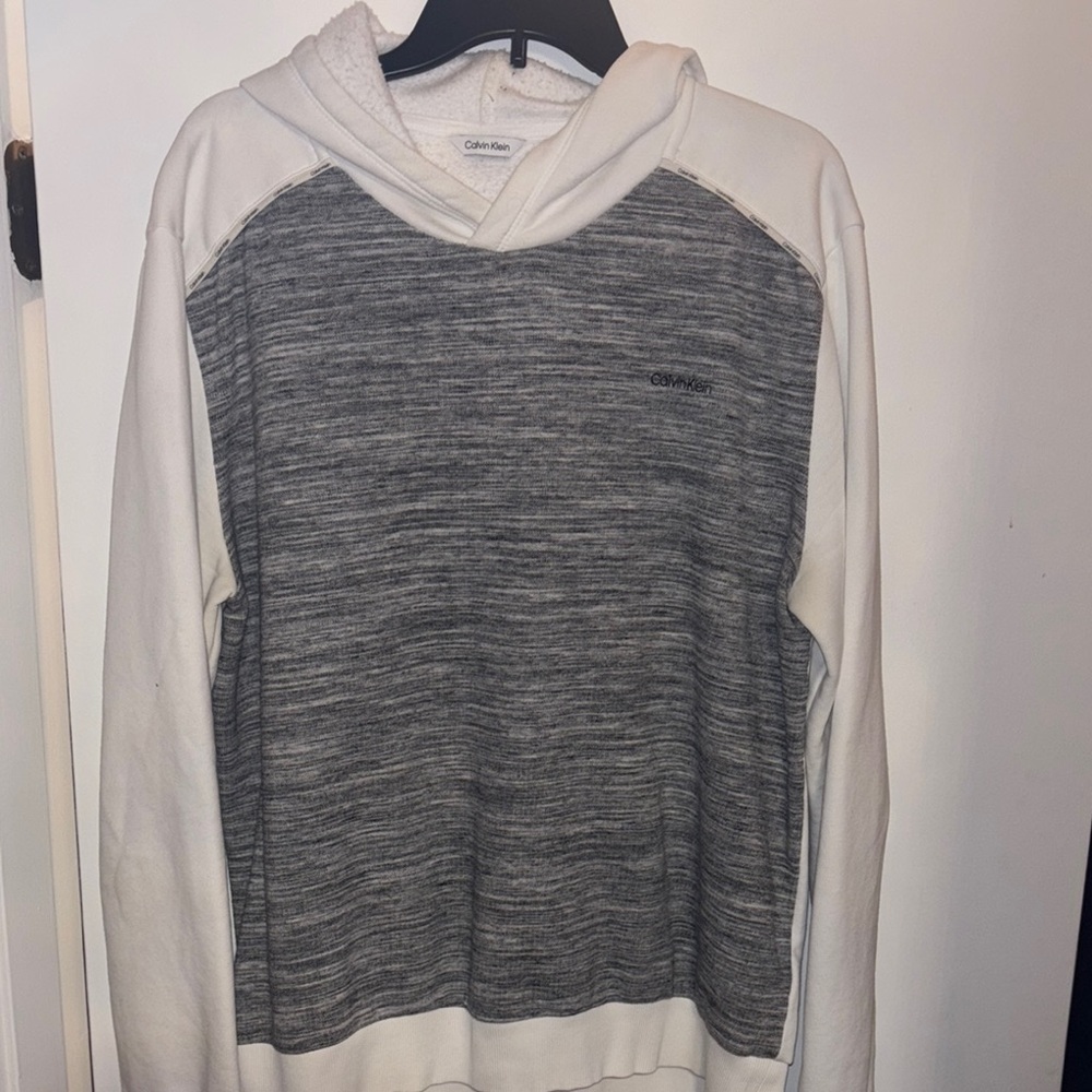 Calvin Klein Two-Tone Hoodie in Gray and Cream
